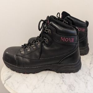 Moxie Aluminum Toe Women's Black Leather Lace Up Work Boots Size 8
